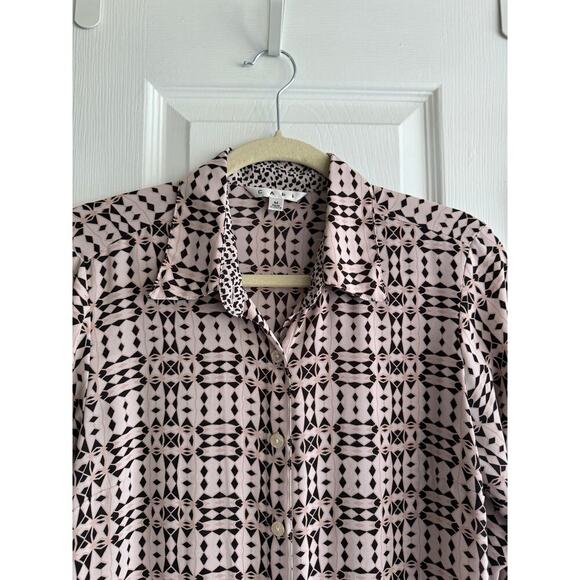 CAbi 784 Colony Club Button Down Black Pale Pink ButtonUp Shirtdress size Medium - Picture 5 of 8